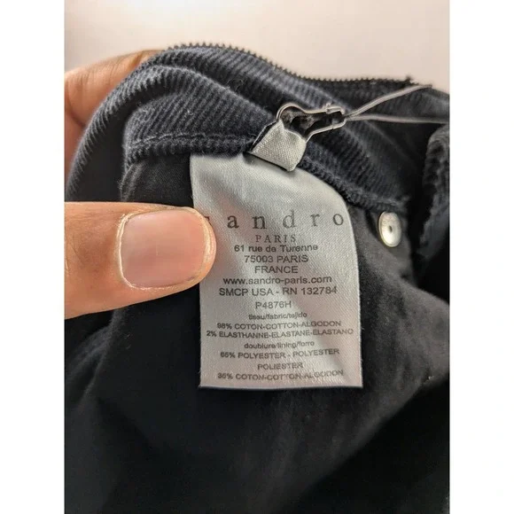 Sandro Corduroy Pants High Rise Supper Skinny Fit Casual Black Size‎ 24x30 - Picture 12 of 15